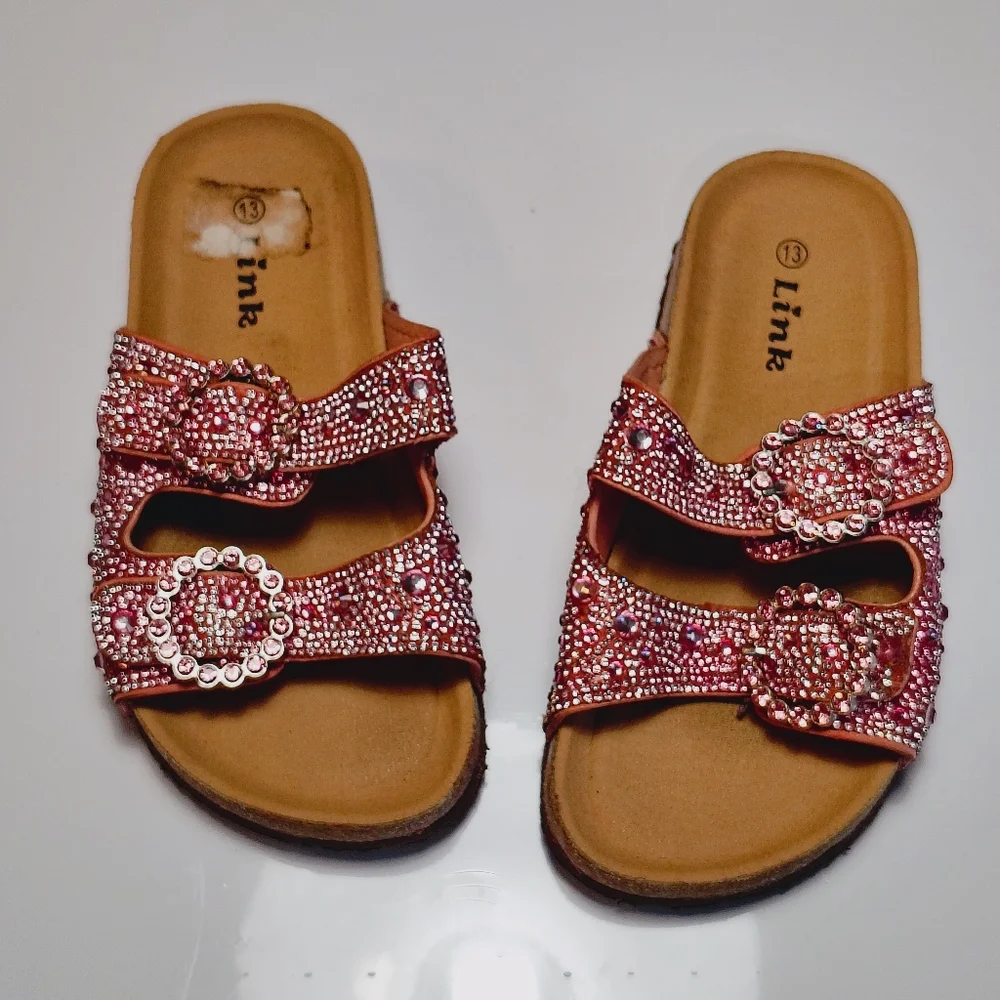 Link Pink Rhinestone Little Girls Sandals Size 13. - Picture 2 of 13